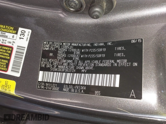 2015 Toyota Sienna SE with VIN 5TDXK3DC8FS633124, listed as a IAAI auction lot 41475935 with 182,921 mi miles and . Bid and sale history available at DreamBid. Image 9.