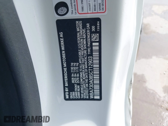 2025 BMW 4 Series M440i с VIN WBA73DA08SCT12903, выставлен на аукционе IAAI как лот 42461458 с пробегом Не указан миль и . История ставок и продаж доступна на DreamBid. Изображение 9.