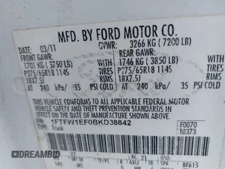 2011 Ford F-150 XL with VIN 1FTFW1EF0BKD38842, listed as a IAAI auction lot 42120431 with 285,712 mi miles and . Bid and sale history available at carsss.com. Image 9.