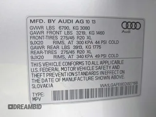 2014 Audi Q7 Premium Plus with VIN WA1LGAFE8ED007158, listed as a IAAI auction lot 42212664 with 120,934 mi miles and . Bid and sale history available at DreamBid. Image 9.