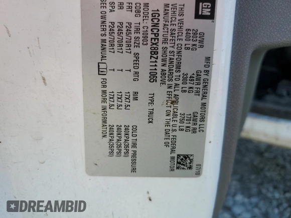 2011 Chevrolet Silverado 1500 Work Truck with VIN 1GCNCPEX8BZ111065, listed as a Copart auction lot 46312085 with 251,967 mi miles and Salvage Title. Bid and sale history available at DreamBid. Image 12.