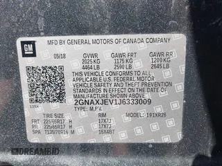 2018 Chevrolet Equinox LT with VIN 2GNAXJEV1J6333009, listed as a IAAI auction lot 41937957 with 56,623 mi miles and . Bid and sale history available at DreamBid. Image 9.