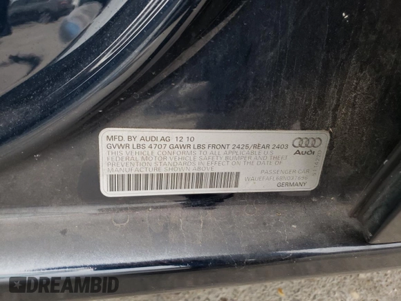 2011 Audi A4 2.0T Premium Plus with VIN WAUEFAFL6BN037696, listed as a Copart auction lot 50828245 with 0 mi miles and Salvage Title. Bid and sale history available at carsss.com. Image 14.