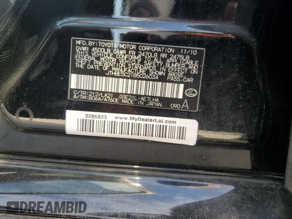2011 Lexus IS 350 with VIN JTHBE5C21B5026034, listed as a Copart auction lot 78026684 with 0 mi miles and Salvage Title. Bid and sale history available at carsss.com. Image 12.