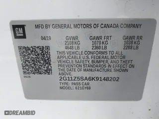 2019 Chevrolet Impala LT with VIN 2G11Z5SA6K9148202, listed as a IAAI auction lot 41666978 with 122,604 mi miles. Bid and sale history available at carsss.com. Image 9.
