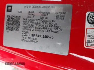 2018 Chevrolet Camaro 2SS with VIN 1G1FH1R74J0185575, listed as a IAAI auction lot 41581138 with 59,817 mi miles and . Bid and sale history available at DreamBid. Image 9.