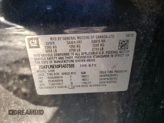 2015 GMC Terrain SLE with VIN 2GKFLRE30F6437395, listed as a Copart auction lot 44604335 with 164,635 mi miles and Salvage title. Bid and sale history available at DreamBid. Image 13.
