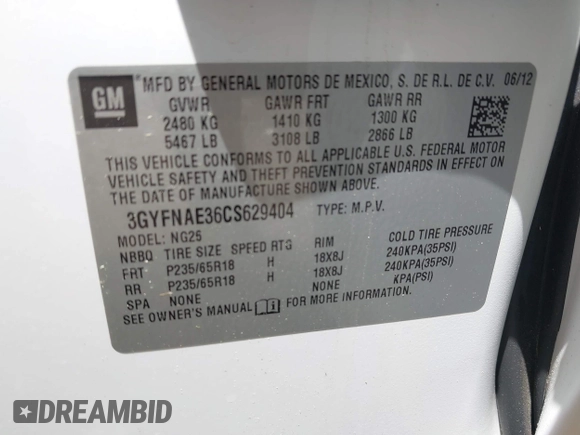 2012 Cadillac SRX Luxury Collection with VIN 3GYFNAE36CS629404, listed as a IAAI auction lot 42077679 with 146,000 mi miles. Bid and sale history available at carsss.com. Image 9.