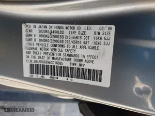 2006 Honda CR-V EX with VIN JHLRD68896C016085, listed as a IAAI auction lot 41826000 with 195,926 mi miles. Bid and sale history available at carsss.com. Image 9.