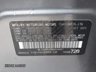 2021 Mitsubishi Mirage ES z VIN ML32AUHJ5MH014447, wystawiony jako IAAI lot #42429043 z przebiegiem 54 147 mil mil oraz . Historia ofert i sprzedaży dostępna na DreamBid. Obrazek 9.