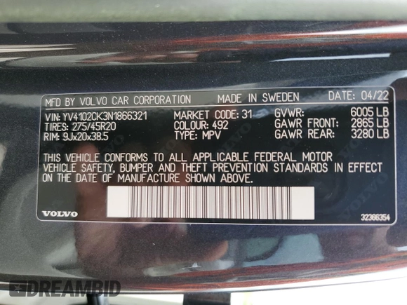 2022 Volvo XC90 Momentum with VIN YV4102CK3N1866321, listed as a Copart auction lot 75174454 with 11,465 mi miles and Non Repairable. Bid and sale history available at DreamBid. Image 14.