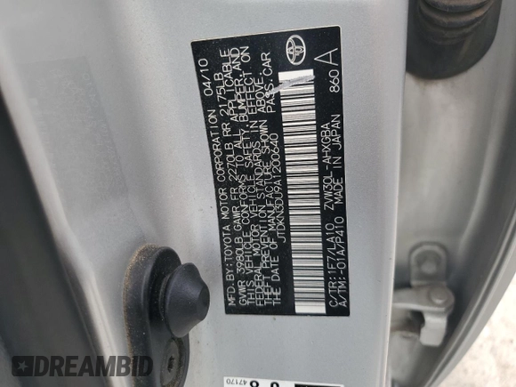 2010 Toyota Prius Four with VIN JTDKN3DU9A1200640, listed as a Copart auction lot 51419845 with 154,964 mi miles and Salvage Title. Bid and sale history available at DreamBid. Image 12.