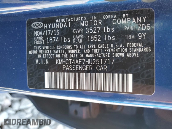 2017 Hyundai Accent SE with VIN KMHCT4AE7HU251717, listed as a Copart auction lot 52676675 with 112,391 mi miles and Salvage Title. Bid and sale history available at carsss.com. Image 12.