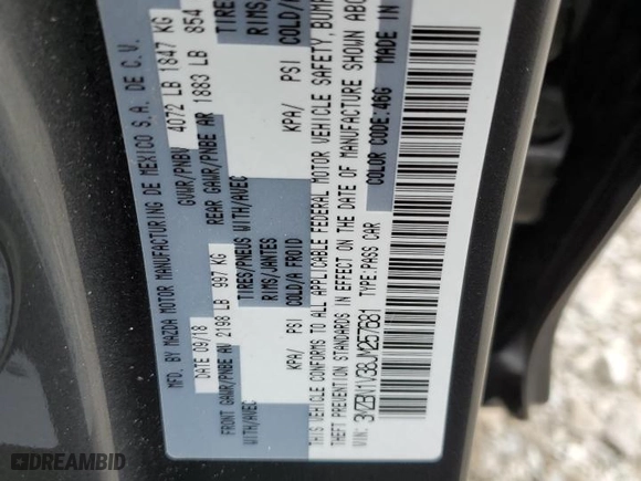 2018 Mazda Mazda3 4-Door Touring with VIN 3MZBN1V38JM257681, listed as a Copart auction lot 49357274 with 48,953 mi miles and Salvage Title. Bid and sale history available at carsss.com. Image 12.