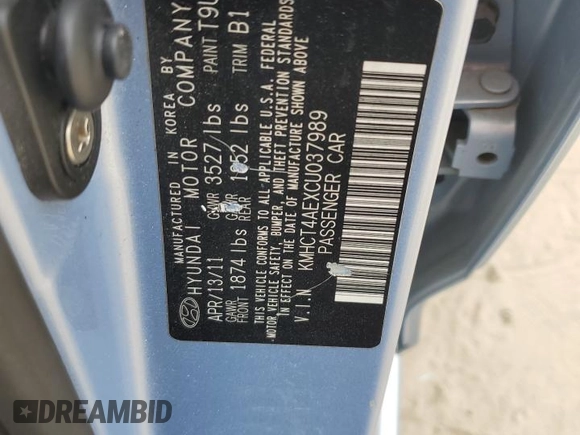 2012 Hyundai Accent GLS with VIN KMHCT4AEXCU037989, listed as a Copart auction lot 53439415 with 102,948 mi miles and Salvage Title. Bid and sale history available at carsss.com. Image 12.