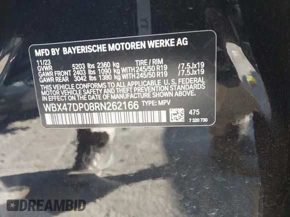 2024 BMW X3 sDrive30i with VIN WBX47DP08RN262166, listed as a IAAI auction lot 41195948 with Not Provided miles and . Bid and sale history available at DreamBid. Image 9.