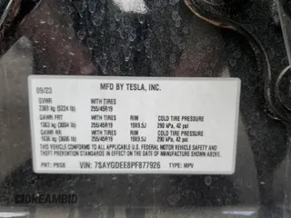 2023 Tesla Model Y Long Range with VIN 7SAYGDEE8PF877926, listed as a Copart auction lot 44342645 with 41,408 mi miles and Salvage Title. Bid and sale history available at DreamBid. Image 15.