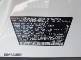 2022 Volkswagen Atlas SE with VIN 1V2DP2CA6NC519412, listed as a IAAI auction lot 41841582 with 41,600 mi miles and . Bid and sale history available at DreamBid. Image 9.