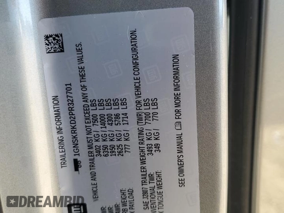 2023 Chevrolet Tahoe RST with VIN 1GNSKRKD2PR327701, listed as a Copart auction lot 49685915 with 37,500 mi miles and Salvage title. Bid and sale history available at DreamBid. Image 15.