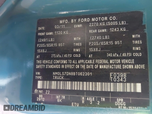 2011 Ford Transit Connect XLT with VIN NM0LS7DN8BT062301, listed as a IAAI auction lot 42655813 with 241,763 mi miles and . Bid and sale history available at DreamBid. Image 9.