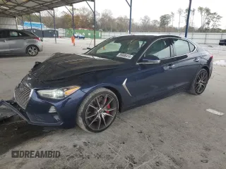 2019 Genesis G70 Advanced with VIN KMTG34LE0KU027801, listed as a Copart auction lot 85866414 with 43,114 mi miles and Salvage Title. Bid and sale history available at carsss.com. Image 1.