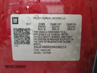 2017 Chevrolet Bolt EV Premier with VIN 1G1FX6S01H4166210, listed as a Copart auction lot 60314705 with 42,703 mi miles and Non repairable. Bid and sale history available at DreamBid. Image 13.