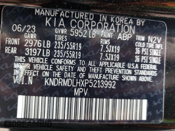 2023 Kia Sorento SX Prestige with VIN KNDRMDLHXP5213992, listed as a Copart auction lot 56145885 with 13,585 mi miles and Salvage title. Bid and sale history available at DreamBid. Image 14.