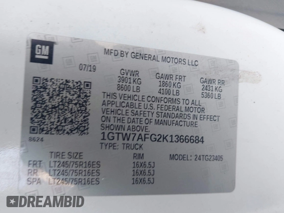 2019 GMC Savana Cargo with VIN 1GTW7AFG2K1366684, listed as a IAAI auction lot 41894616 with 88,788 mi miles. Bid and sale history available at carsss.com. Image 9.