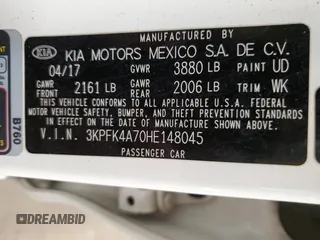 2017 Kia Forte LX with VIN 3KPFK4A70HE148045, listed as a Copart auction lot 47233495 with 85,698 mi miles and Salvage Title. Bid and sale history available at carsss.com. Image 12.