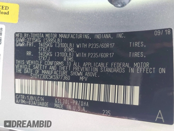 2019 Toyota Sienna XLE Auto Access Seat with VIN 5TDYZ3DC5KS977360, listed as a IAAI auction lot 41911897 with 71,200 mi miles. Bid and sale history available at carsss.com. Image 9.