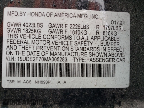 2021 Acura ILX Premium with VIN 19UDE2F70MA005283, listed as a Copart auction lot 42918083 with 20,389 mi miles and . Bid and sale history available at DreamBid. Image 12.