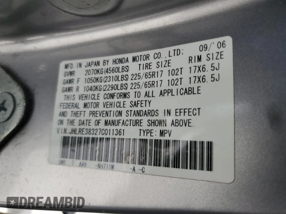 2007 Honda CR-V LX with VIN JHLRE38327C011361, listed as a Copart auction lot 52404595 with 194,296 mi miles and Salvage Title. Bid and sale history available at carsss.com. Image 13.