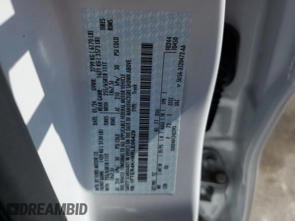 2024 Ford Ranger Lariat with VIN 1FTER4KH6RLE06429, listed as a Copart auction lot 51450775 with 8,592 mi miles and Salvage title. Bid and sale history available at DreamBid. Image 14.