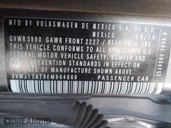 2014 Volkswagen Beetle 1.8T z VIN 3VWJ17AT9EM664866, wystawiony jako IAAI lot #42157223 z przebiegiem 36 381 mil mil oraz . Historia ofert i sprzedaży dostępna na DreamBid. Obrazek 9.