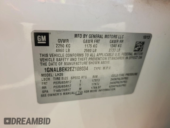 2014 Chevrolet Equinox LT with VIN 1GNALBEK2EZ108034, listed as a Copart auction lot 51380865 with 146,362 mi miles and Clean Title. Bid and sale history available at DreamBid. Image 12.