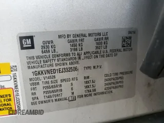 2014 GMC Acadia SLE with VIN 1GKKVNED1EJ332506, listed as a Copart auction lot 53247095 with 106,261 mi miles and Salvage title. Bid and sale history available at DreamBid. Image 16.