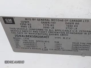 2013 Chevrolet Equinox LS with VIN 2GNALBEK3D6206497, listed as a IAAI auction lot 42083404 with 137,983 mi miles and . Bid and sale history available at DreamBid. Image 9.