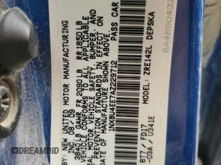 2010 Toyota Corolla with VIN 1NXBU4EE7AZ229712, listed as a Copart auction lot 57962845 with Not provided miles and Salvage title. Bid and sale history available at DreamBid. Image 12.