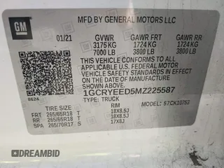 2021 Chevrolet Silverado 1500 RST with VIN 1GCRYEED5MZ225587, listed as a IAAI auction lot 41347939 with 40,779 mi miles and . Bid and sale history available at DreamBid. Image 9.