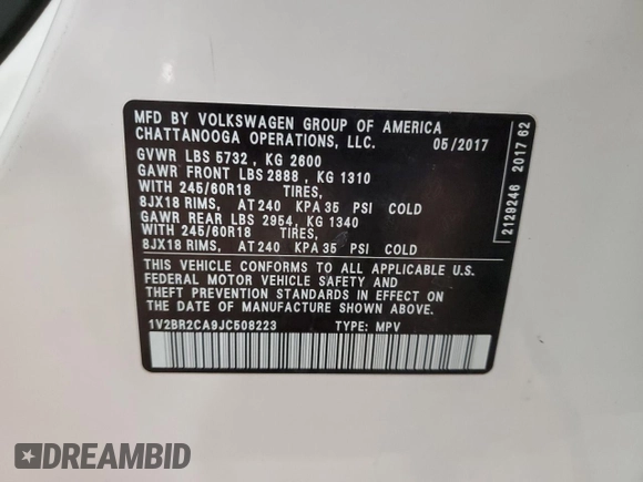 2018 Volkswagen Atlas Launch Edition with VIN 1V2BR2CA9JC508223, listed as a Copart auction lot 48465525 with 60,219 mi miles and Salvage title. Bid and sale history available at DreamBid. Image 13.