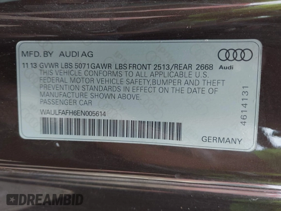 2014 Audi A5 Premium Plus с VIN WAULFAFH6EN005614, выставлен на аукционе IAAI как лот 41960891 с пробегом 95 591 миль миль и . История ставок и продаж доступна на DreamBid. Изображение 9.