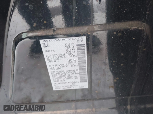 2015 Nissan Pathfinder Platinum with VIN 5N1AR2MM2FC639602, listed as a IAAI auction lot 41294747 with 119,925 mi miles and . Bid and sale history available at DreamBid. Image 9.
