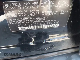 2010 BMW X5 35d with VIN 5UXFF0C50ALT77040, listed as a IAAI auction lot 42650814 with 137,618 mi miles and . Bid and sale history available at DreamBid. Image 9.