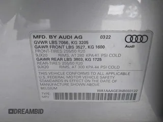 2022 Audi e-tron Premium z VIN WA1AAAGE3NB033122, wystawiony jako IAAI lot #42081343 z przebiegiem 36 171 mil mil oraz . Historia ofert i sprzedaży dostępna na DreamBid. Obrazek 9.