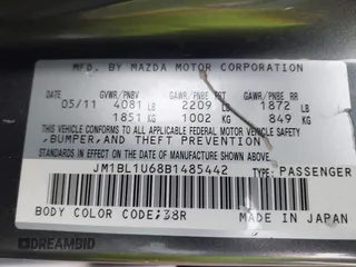 2011 Mazda 3 S Sport with VIN JM1BL1U68B1485442, listed as a IAAI auction lot 42207770 with 125,447 mi miles and . Bid and sale history available at carsss.com. Image 9.