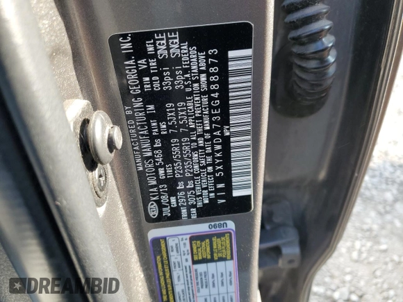 2014 Kia Sorento SX Limited with VIN 5XYKWDA73EG488873, listed as a Copart auction lot 83088884 with 69,083 mi miles and Salvage title. Bid and sale history available at DreamBid. Image 12.