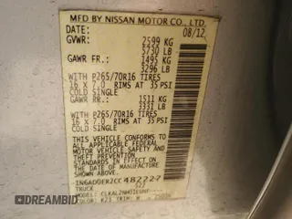 2012 Nissan Frontier SV with VIN 1N6AD0ER2CC482227, listed as a Copart auction lot 52794385 with 153,522 mi miles and Salvage title. Bid and sale history available at DreamBid. Image 12.