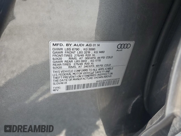 2014 Audi Q7 Premium Plus with VIN WA1LGAFE6ED014979, listed as a Copart auction lot 61958095 with 120,754 mi miles and Clean title. Bid and sale history available at DreamBid. Image 13.