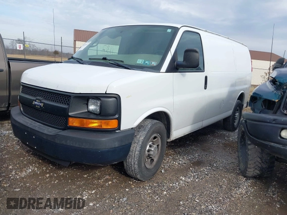2014 Chevrolet Express Cargo Van with VIN 1GCWGFCA2E1148147, listed as a IAAI auction lot 41101132 with 110,648 mi miles. Bid and sale history available at carsss.com. Image 2.