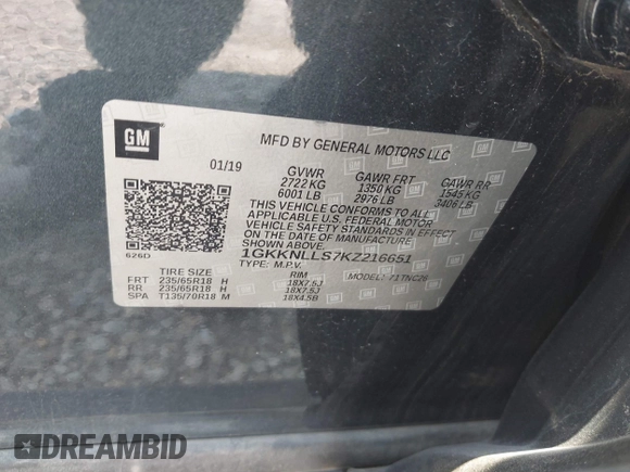 2019 GMC Acadia SLE z VIN 1GKKNLLS7KZ216651, wystawiony jako IAAI lot #42419362 z przebiegiem 31 352 mil mil oraz . Historia ofert i sprzedaży dostępna na DreamBid. Obrazek 9.